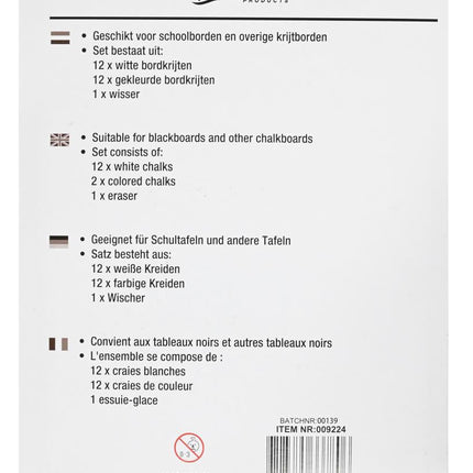 Benson Bordkrijtset - Kleurenmix & Wit - Inclusief Bordwisser