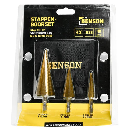 Benson Stappenboorset - 3-delig - HSS Titanium - 4 t/m 32 mm