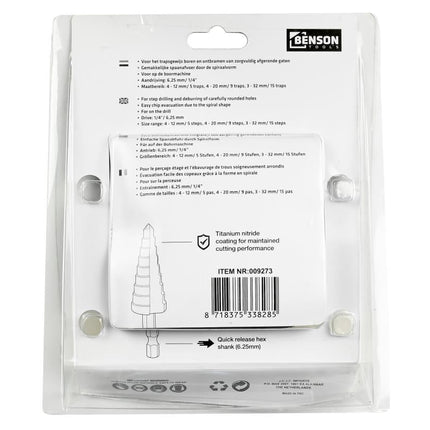 Benson Stappenboorset - 3-delig - HSS Titanium - 4 t/m 32 mm