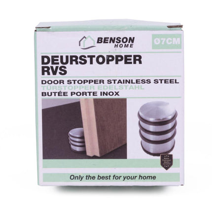 Benson Deurstopper Zwaar Model – RVS – Ø 9 cm – 1,1 kg – Met Rubberen Bescherming