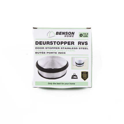 Benson Deurstopper Deluxe – RVS – Ø 10,5 cm – 700 gram – Met Rubberen Beschermringen