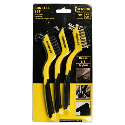 Benson Staalborstelset - 3-delig - Nylon, RVS & Messing - 18 cm - Soft Grip