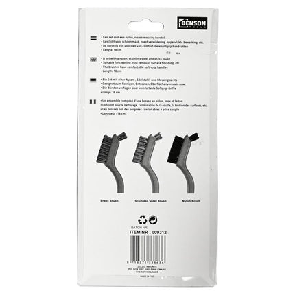 Benson Staalborstelset - 3-delig - Nylon, RVS & Messing - 18 cm - Soft Grip