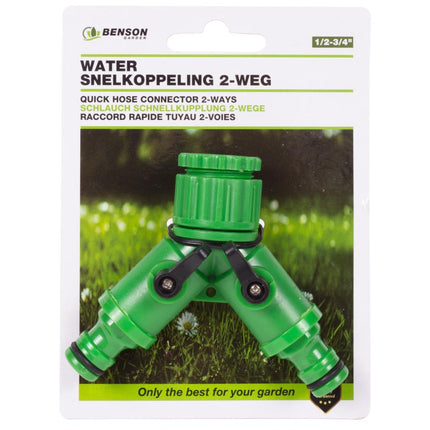 Benson 2-Weg Waterverdeler - 1/2" & 3/4" - Apart Afsluitbaar - Grijs/Groen