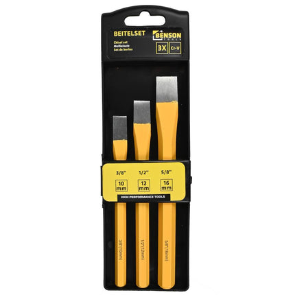 Benson Beitelset - 3-delig - Cr-V Staal - 10, 12 en 16 mm - Professioneel