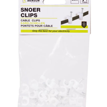 Benson Snoerclips - Kabelbeheer - 7 mm - 25 stuks - Inclusief spijker - Wit