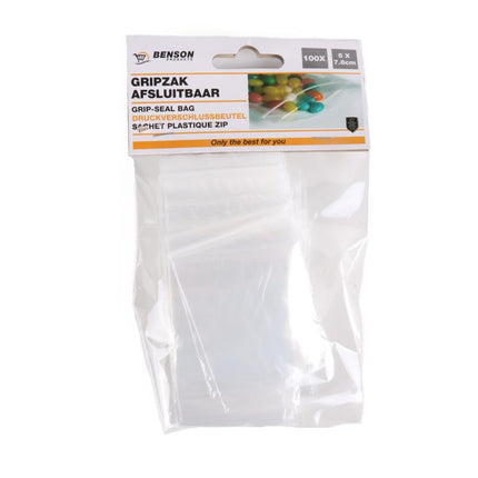 Benson Gripzakjes Afsluitbaar - 100 Stuks - 5 x 7,6 cm - Hersluitbaar - Transparant