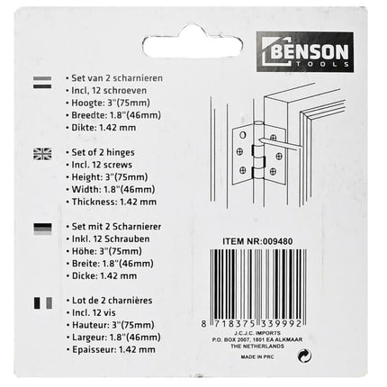 Benson Scharnierset – 76 x 35 mm – Vast Scharnierblad – Inclusief Schroeven