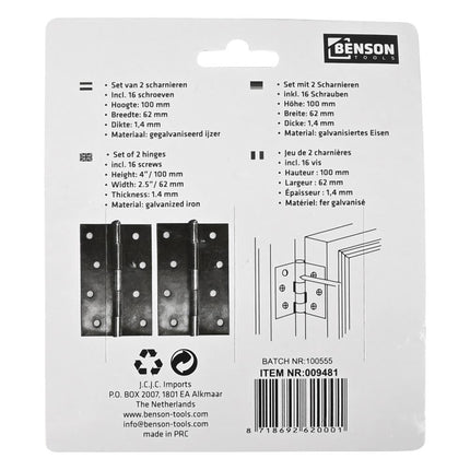 Benson Scharnierset – 102 x 60 mm – 2 stuks – Extra Sterk & Duurzaam