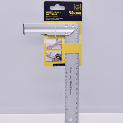 Benson Winkelhaak met Waterpas - 200 x 100 mm - Aluminium