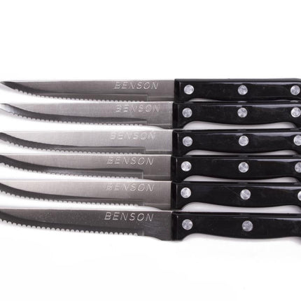 Benson Steakmessenset - 6-delig - RVS - Gekarteld Lemmet - Zwart