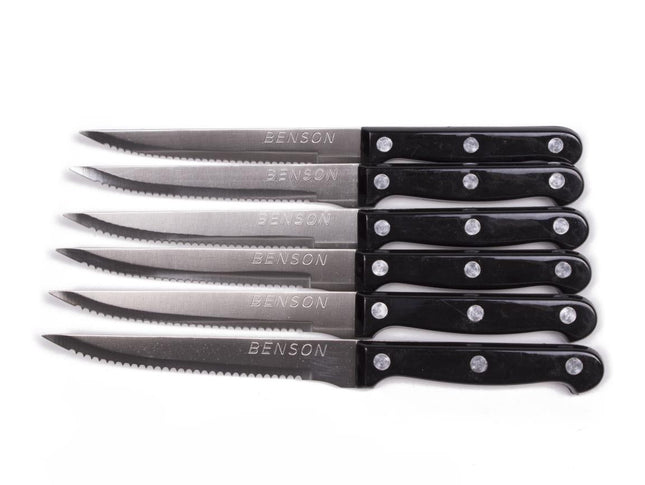 Benson Steakmessenset - 6-delig - RVS - Gekarteld Lemmet - Zwart