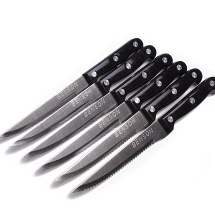 Benson Steakmessenset - 6-delig - RVS - Gekarteld Lemmet - Zwart