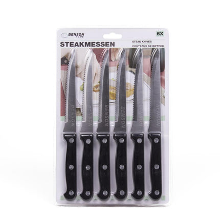 Benson Steakmessenset - 6-delig - RVS - Gekarteld Lemmet - Zwart