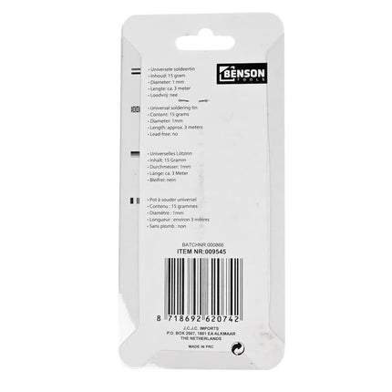 Benson Soldeertin - 1 mm - 15 Gram (3 meter) - In Handige Dispenser