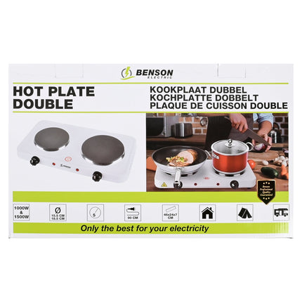 Benson Dubbele Elektrische Kookplaat - 2500W - 5 Standen per Zone - Wit