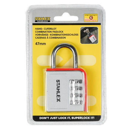 Stahlex Cijferhangslot – 47 mm – Aluminium – 4-Cijferige Combinatie
