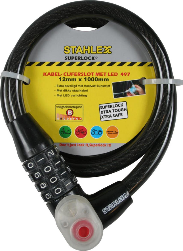 Stahlex Kabel Cijferslot met LED - 12 x 1000 mm - 12mm Staalkabel