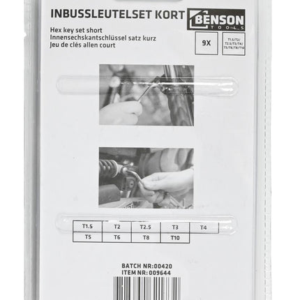 Benson Inbussleutelset Profi - 9-delig - Korte Uitvoering - 1.5 t/m 10 mm