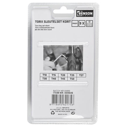 Benson Torx Sleutelset Profi - 9-delig - Kort - Verchroomd - T10 t/m T50