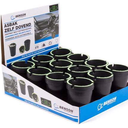 Benson Zelfdovende Asbak – Glow in the Dark – Universeel voor Bekerhouder – Zwart