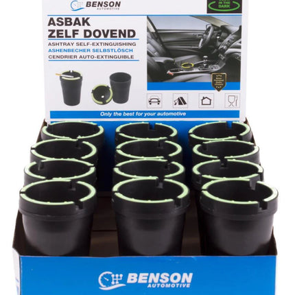 Benson Zelfdovende Asbak – Glow in the Dark – Universeel voor Bekerhouder – Zwart
