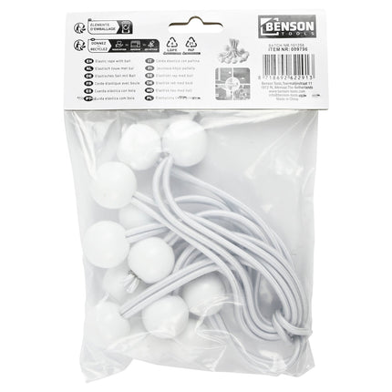 Benson Elastiek met Bal - 170 mm - 12 stuks - Wit