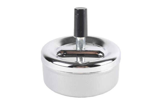 Benson Roterende Metalen Asbak - Druk & Draai - Zilver - Ø 9 cm