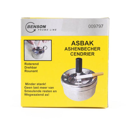 Benson Roterende Metalen Asbak - Druk & Draai - Zilver - Ø 9 cm