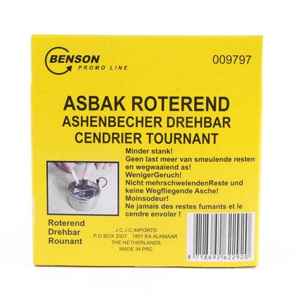Benson Roterende Metalen Asbak - Druk & Draai - Zilver - Ø 9 cm