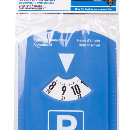 Benson Blauwe Parkeerschijf met IJskrabber – 15,5 x 12 cm – 2-in-1 Auto-accessoire