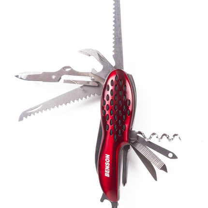 Benson Multifunctioneel Zakmes - 12 Functies - 70 mm - Rood - Swiss Style