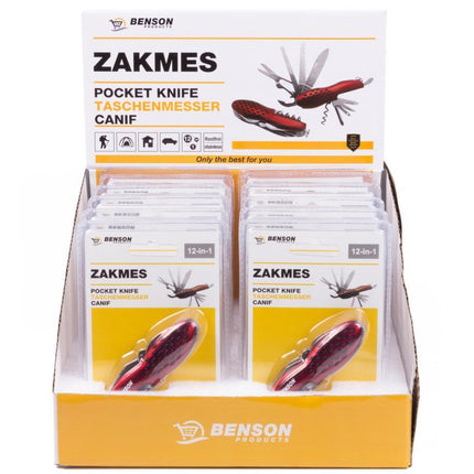 Benson Multifunctioneel Zakmes Swiss - 12 Functies - 70 mm - Rood