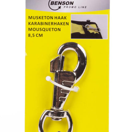 Benson Ronde Musketonhaak met Wervel – 82 mm – Vernikkeld