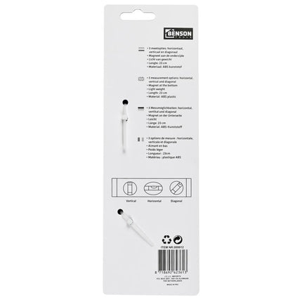 Benson Torpedo Waterpas 23 cm - Magnetisch - Met 3 Libellen