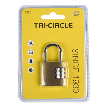 Tri-Circle Cijferhangslot – 30 mm – Messing – 3-Cijferige Combinatie