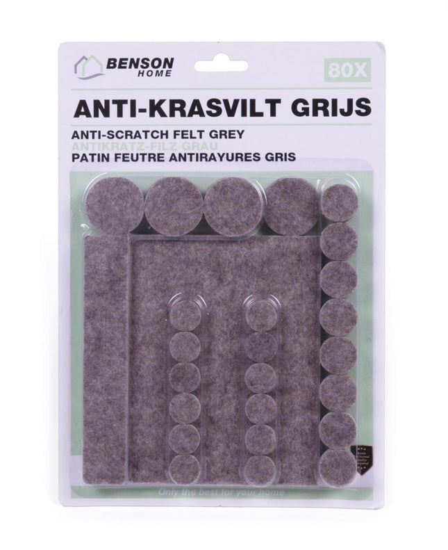 Benson Antikrasvilt Set - 80-delig - Grijs - Diverse Maten - Sterk Klevend