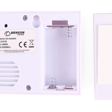 Benson Draadloze Deurbel Compact - 16 Melodieën - 30 Meter Bereik - Wit