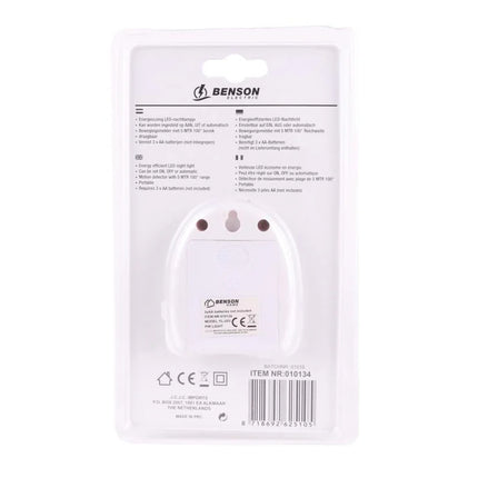 Benson 2-in-1 Nachtlampje – Bewegingssensor & Zaklamp – Batterijgevoed – 5m Bereik