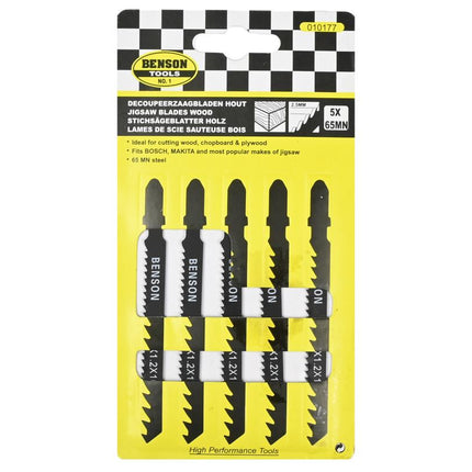 Benson Decoupeerzaagbladen voor Hout – 5-delig – T-schacht – 100 mm