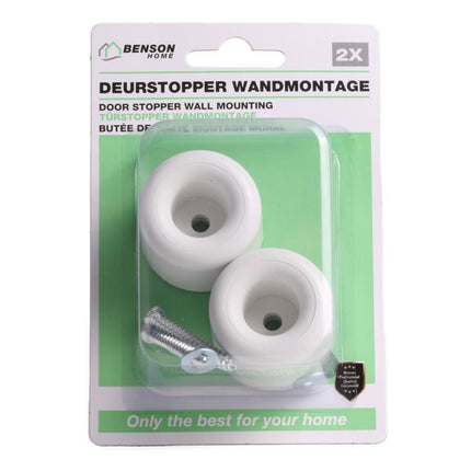 Benson Deurstopper Wandmontage – Wit Rubber – Ø 40 mm – 2 stuks – Inclusief Bevestiging