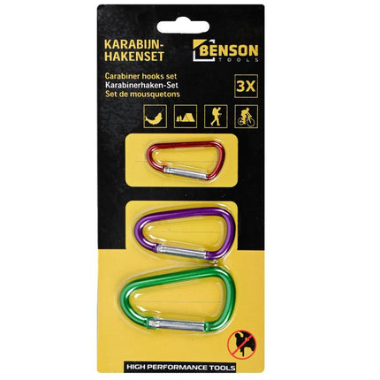 Benson Aluminium Sleutelhanger Karabijnhaken – 3 stuks – Kleurenmix