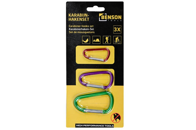 Benson Aluminium Sleutelhanger Karabijnhaken – 3 stuks – Kleurenmix