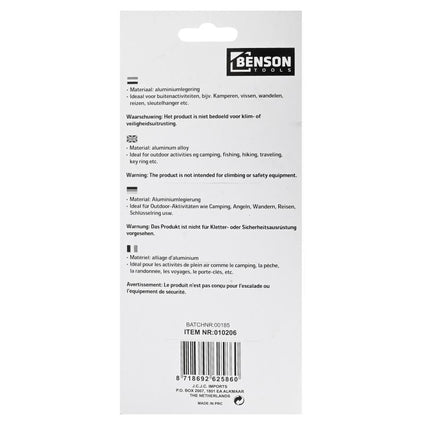 Benson Aluminium Sleutelhanger Karabijnhaken – 3 stuks – Kleurenmix