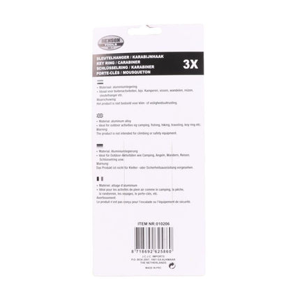 Benson Aluminium Sleutelhanger Karabijnhaken – 3 stuks – Kleurenmix