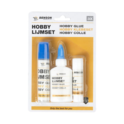 Benson Hobby Lijmset - 3-delig - Lijmstift, Tube & Roller