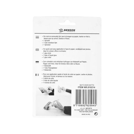 Benson Hobby Lijmset - 3-delig - Lijmstift, Tube & Roller