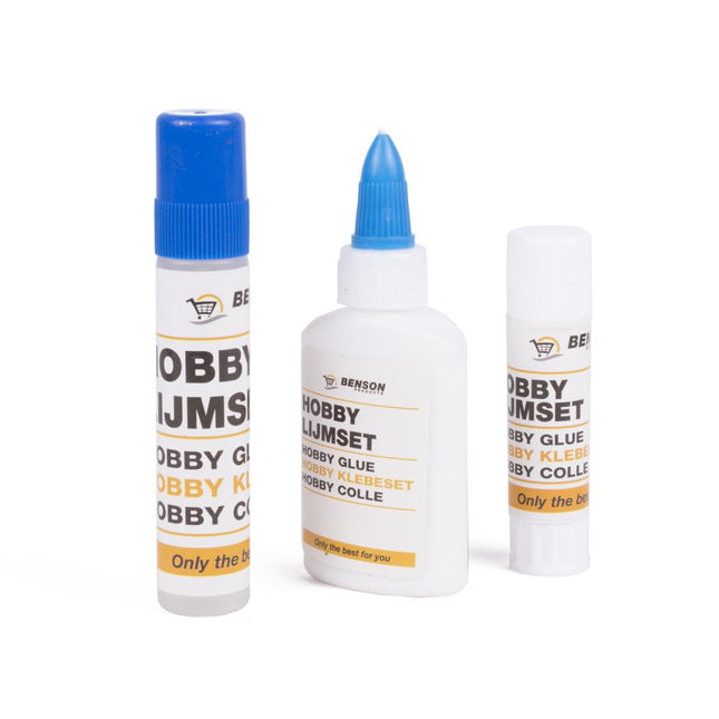 Benson Hobby Lijmset - 3-delig - Lijmstift, Tube & Roller