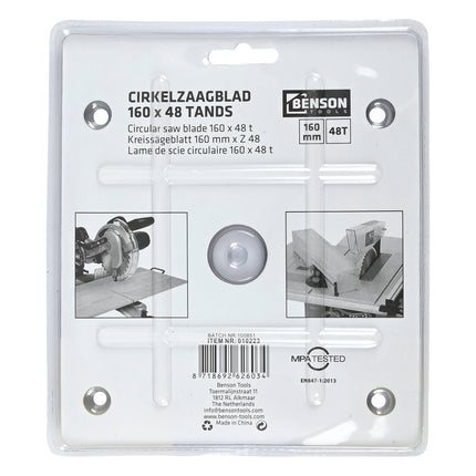 Benson Cirkelzaagblad - Ø 160 mm - 48 Tanden - Splintervrij