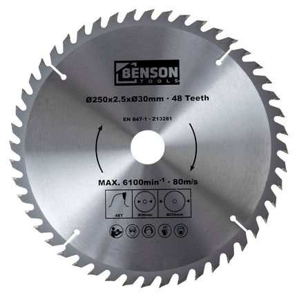 Benson Cirkelzaagblad - Ø 250 mm - 48 Tanden - Hardmetaal (HM)